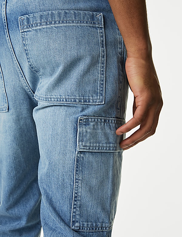 Straight Fit Denim Cargo Jeans