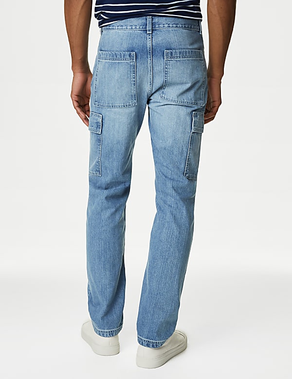 Straight Fit Denim Cargo Jeans