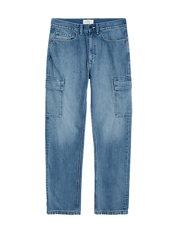 Straight Fit Denim Cargo Jeans