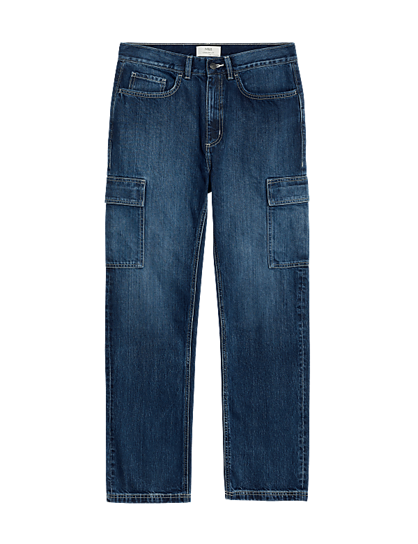 Straight Fit Denim Cargo Jeans