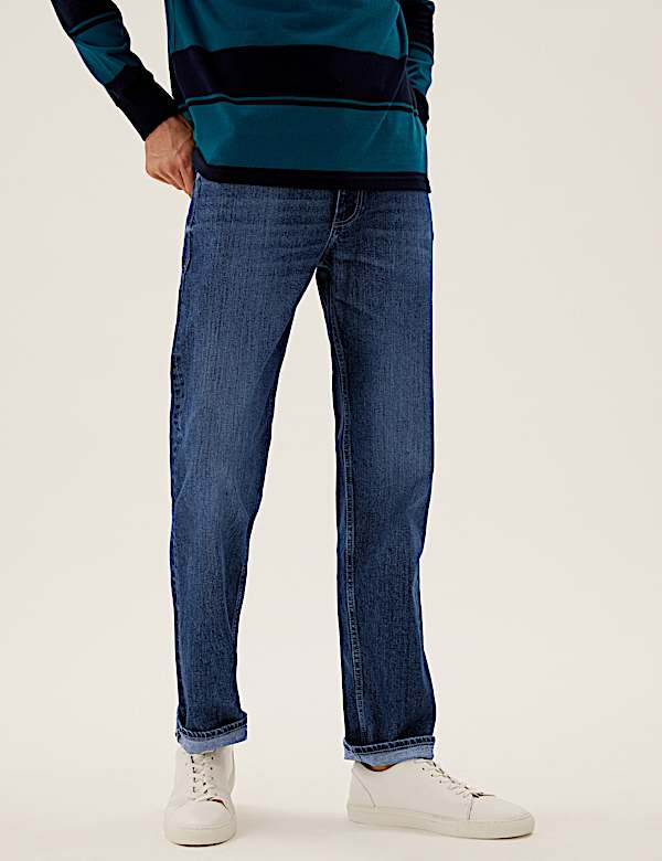 Straight Fit Vintage Wash Stretch Jeans