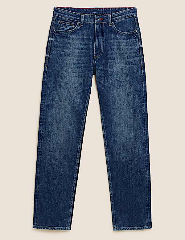Straight Fit Vintage Wash Stretch Jeans