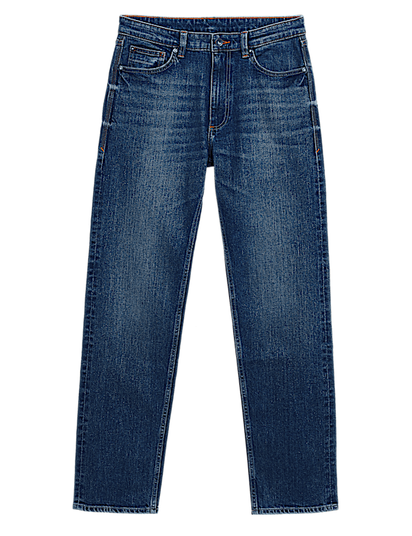 Straight Fit Vintage Wash Stretch Jeans