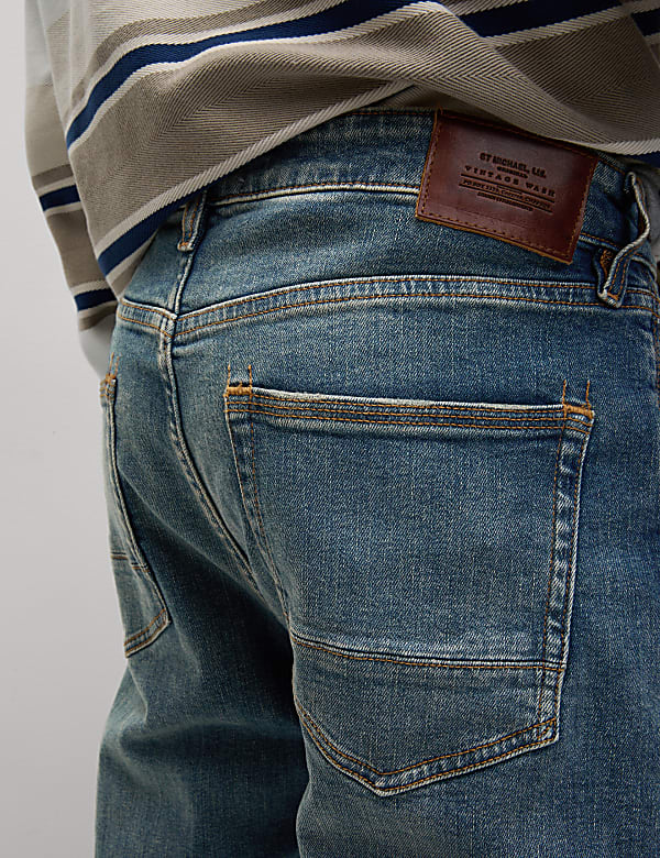Straight Fit Vintage Wash Stretch Jeans