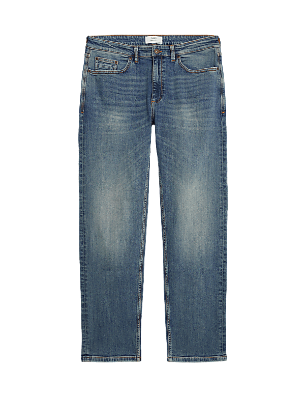 Straight Fit Vintage Wash Stretch Jeans