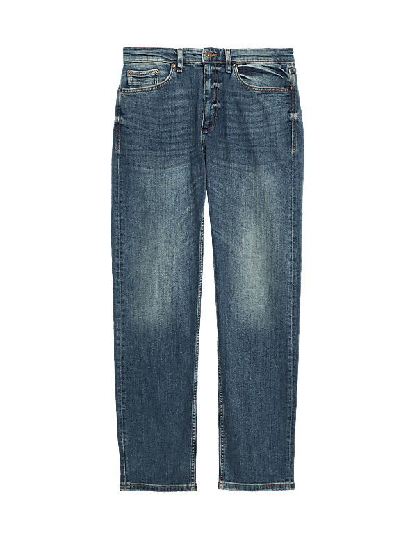 Straight Fit Vintage Wash Stretch Jeans