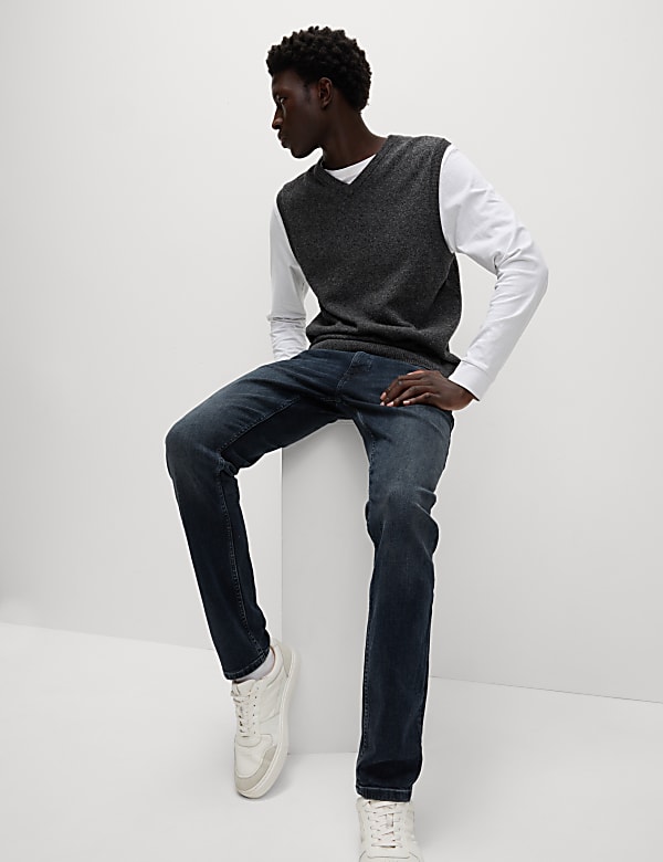 Slim Fit Vintage Wash Stretch Jeans - ID