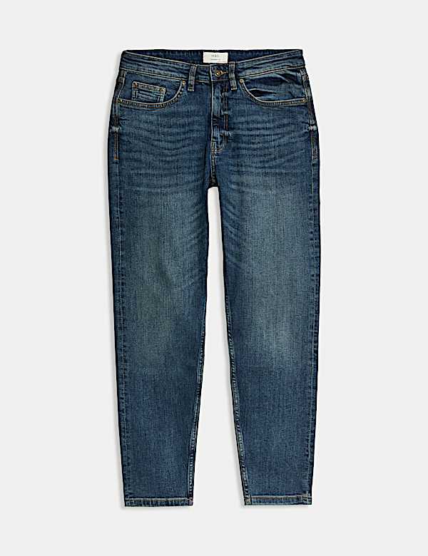 Tapered Fit Vintage Wash Stretch Jeans - SI
