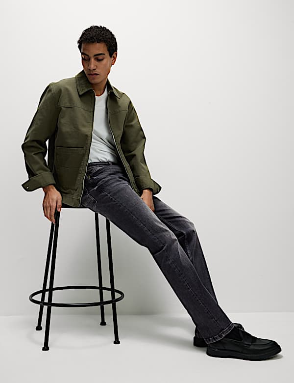 Straight Fit Vintage Wash Crosshatch Jeans