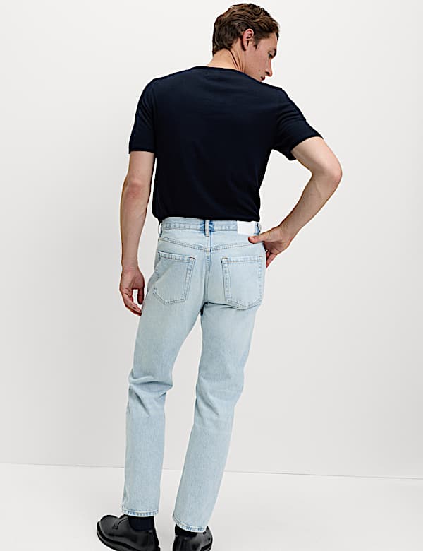 Straight Fit Bleached Denim Jeans - AT
