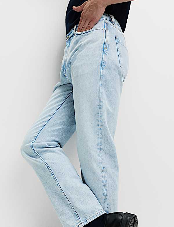 Straight Fit Bleached Denim Jeans - AT