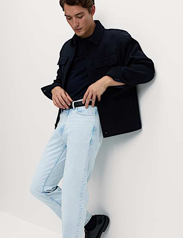 Straight Fit Bleached Denim Jeans - AT