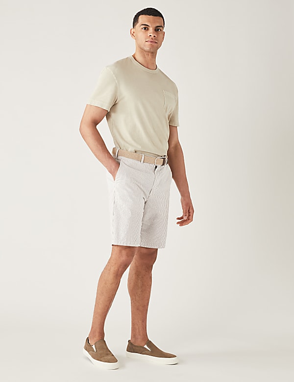 Pure Cotton Seersucker Belted Chino Shorts