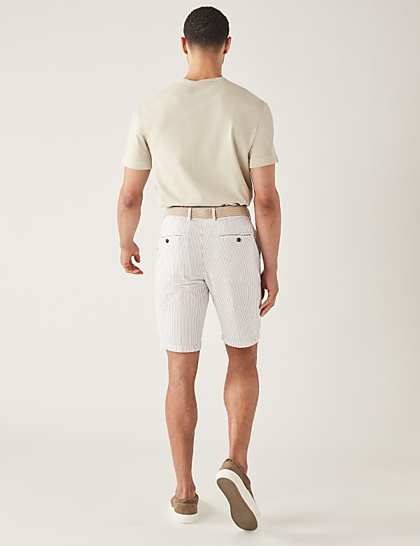 Pure Cotton Seersucker Belted Chino Shorts