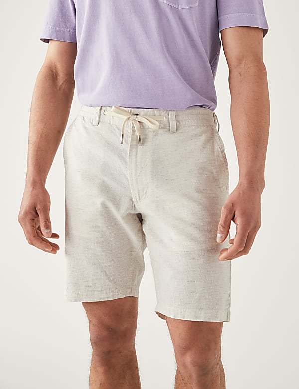 Linen Blend Half-Elasticated Waist Shorts
