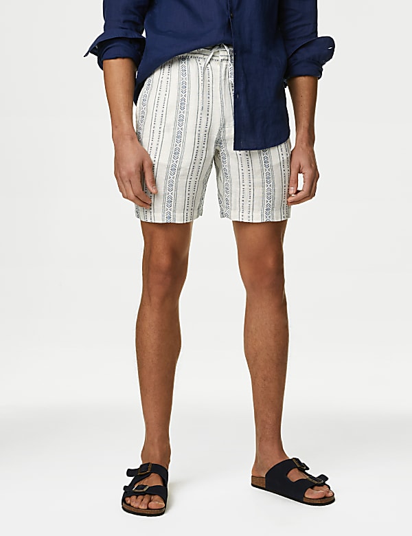 Linen Rich Elasticated Waist Striped Shorts - ID