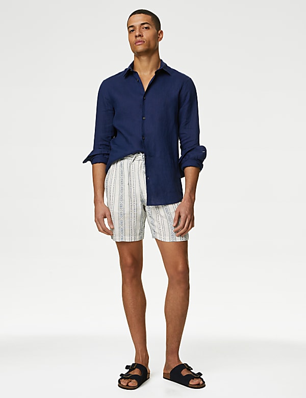 Linen Rich Elasticated Waist Striped Shorts - ID