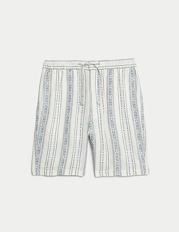 Linen Rich Elasticated Waist Striped Shorts - ID