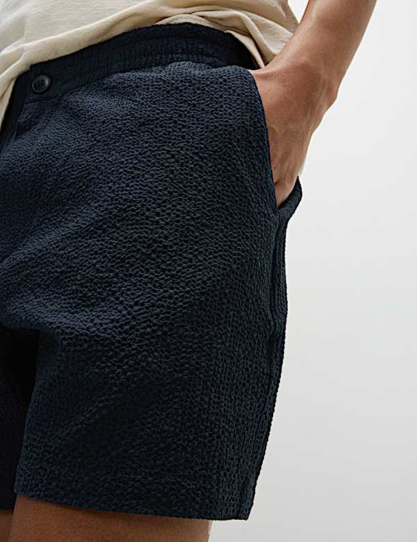 Elasticated Waist Seersucker Shorter Shorts - AL
