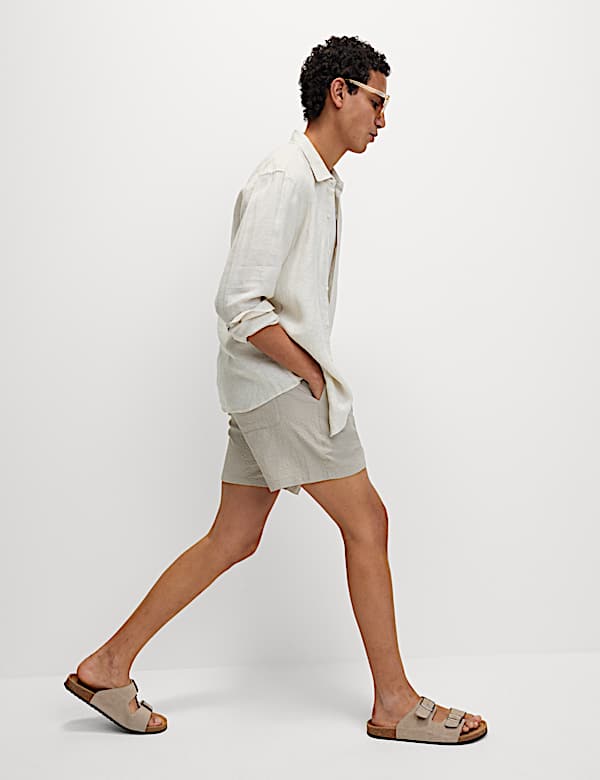 Short plus court à ceinture élastique en seersucker - CH