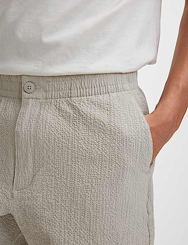 Short plus court à ceinture élastique en seersucker - CH