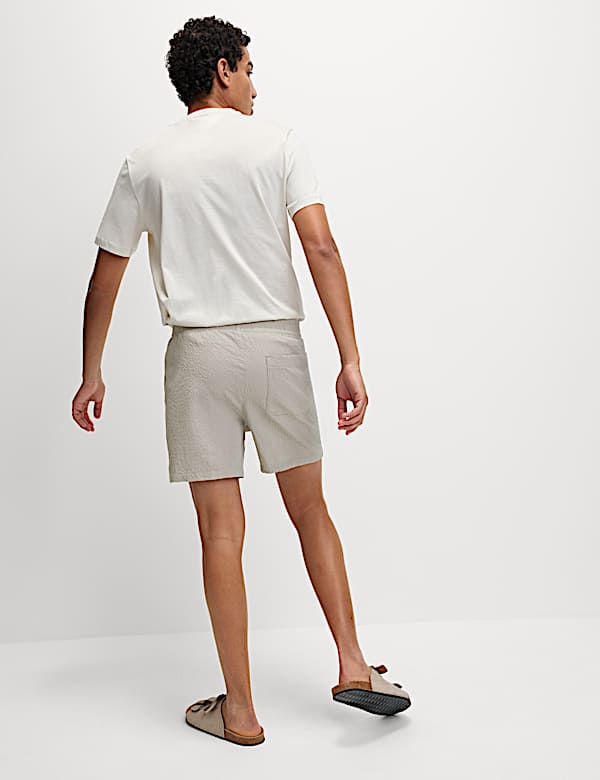 Short plus court à ceinture élastique en seersucker - CH