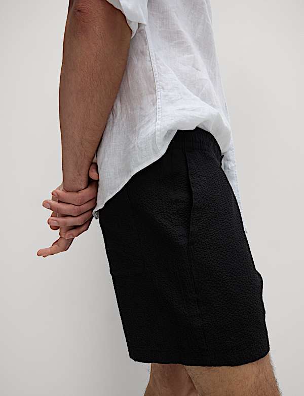 Elasticated Waist Seersucker Shorter Shorts - HR
