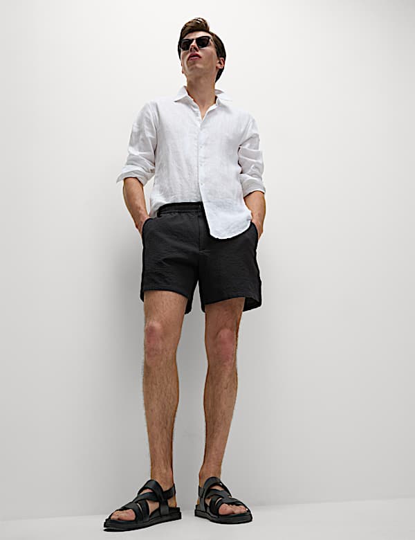 Elasticated Waist Seersucker Shorter Shorts - HR