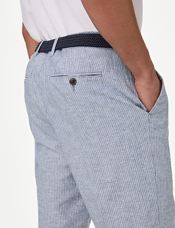 Linen Blend Striped Belted Chino Shorts - ID