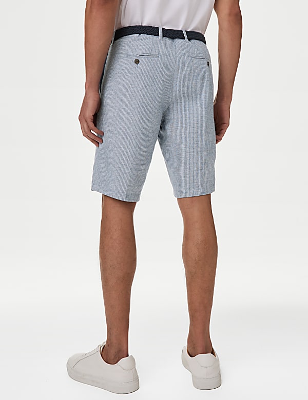 Linen Blend Striped Belted Chino Shorts - ID