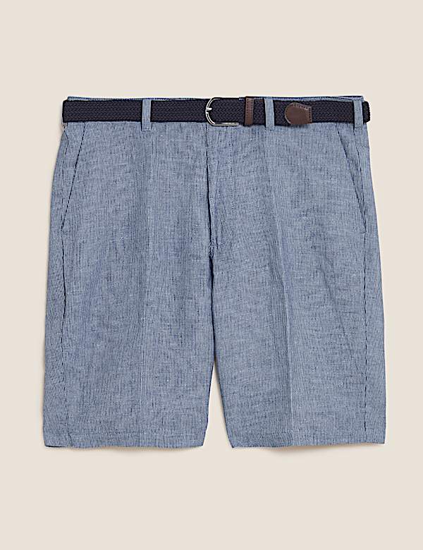 Linen Blend Belted Chino Shorts