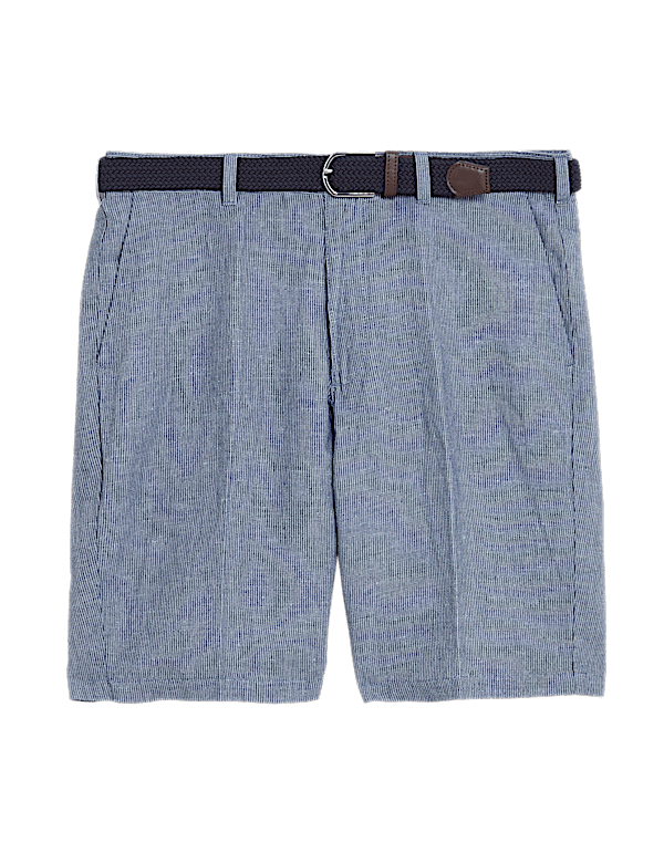 Linen Blend Belted Chino Shorts