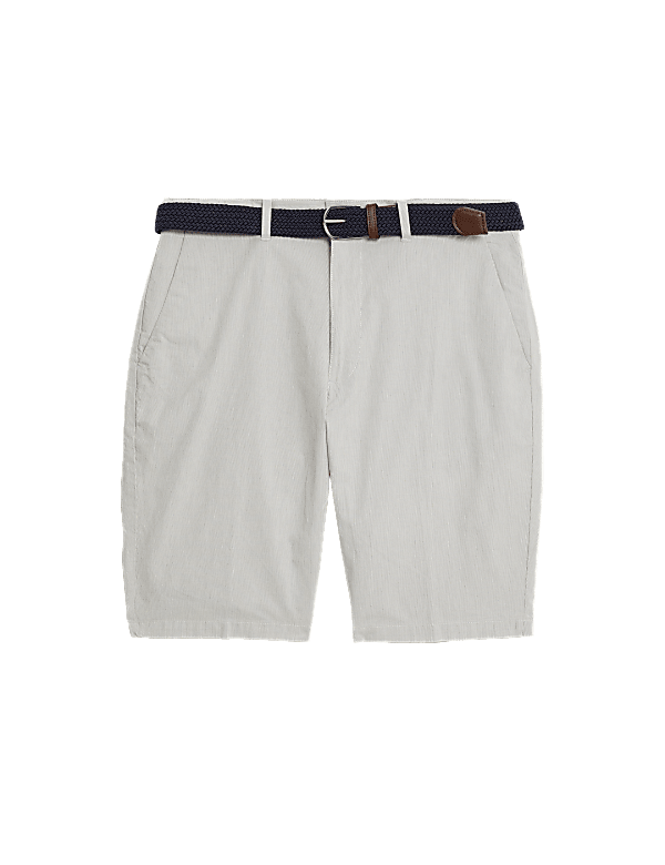 Striped Belted Stretch Chino Shorts