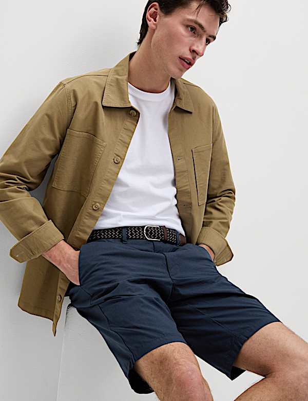 Pure Cotton Checked Belted Chino Shorts - LT