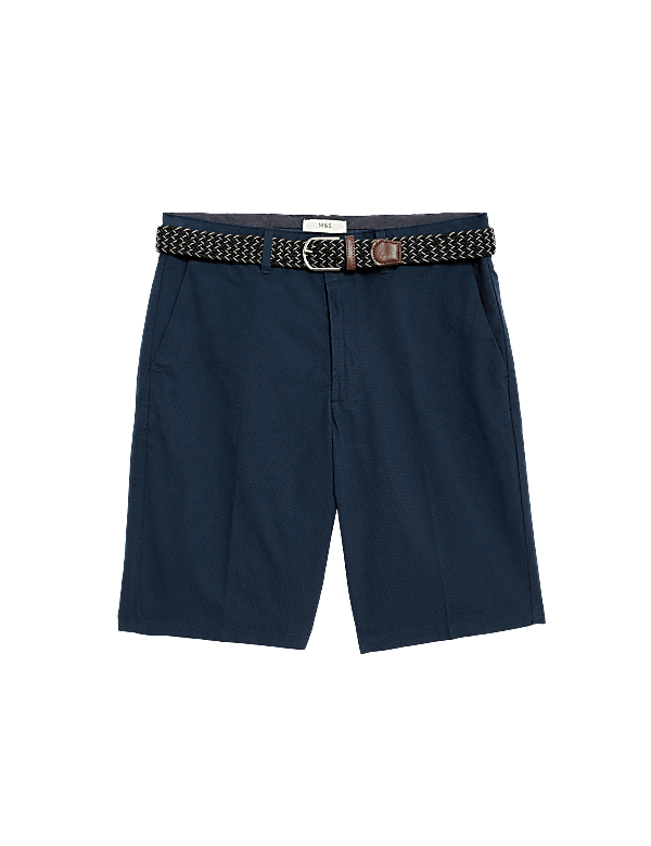 Pure Cotton Checked Belted Chino Shorts