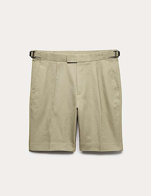 Cotton Linen Blend Pleat Front Shorts - GR