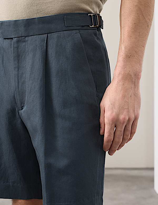 Cotton Linen Blend Pleat Front Shorts - AL