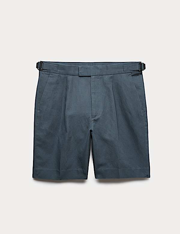 Cotton Linen Blend Pleat Front Shorts - AL