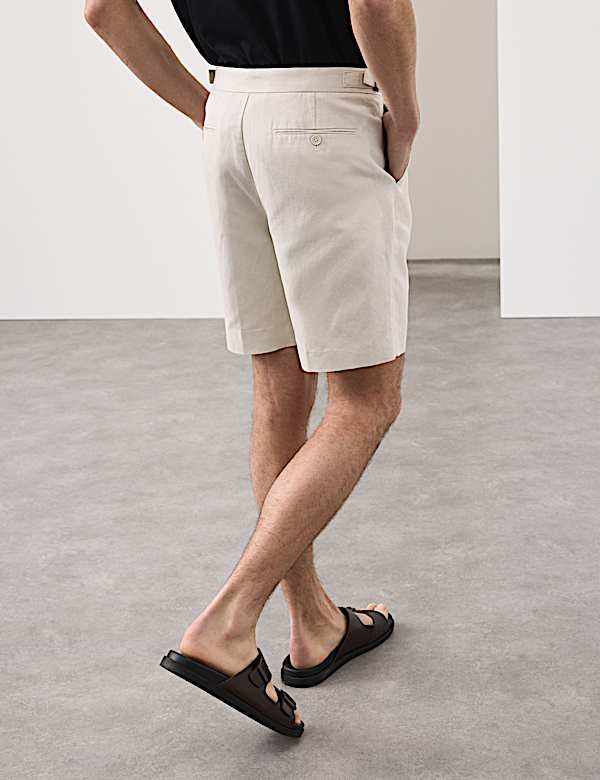 Cotton Linen Blend Pleat Front Shorts - CZ