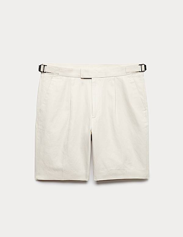 Cotton Linen Blend Pleat Front Shorts - CZ