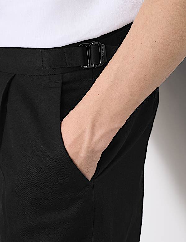Cotton Linen Blend Pleat Front Shorts - CH