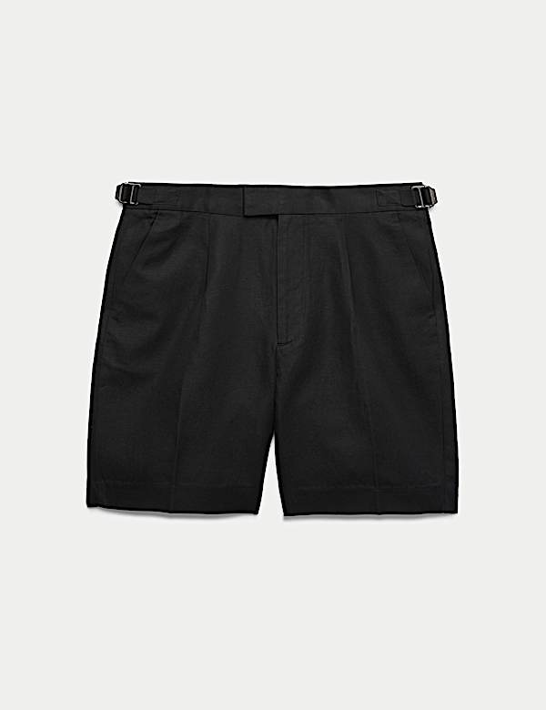 Cotton Linen Blend Pleat Front Shorts - CH