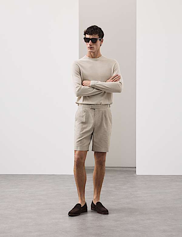 Regular Fit Textured Linen Shorts - GR