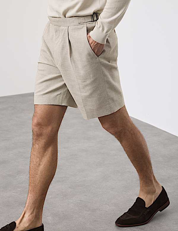 Regular Fit Textured Linen Shorts - GR