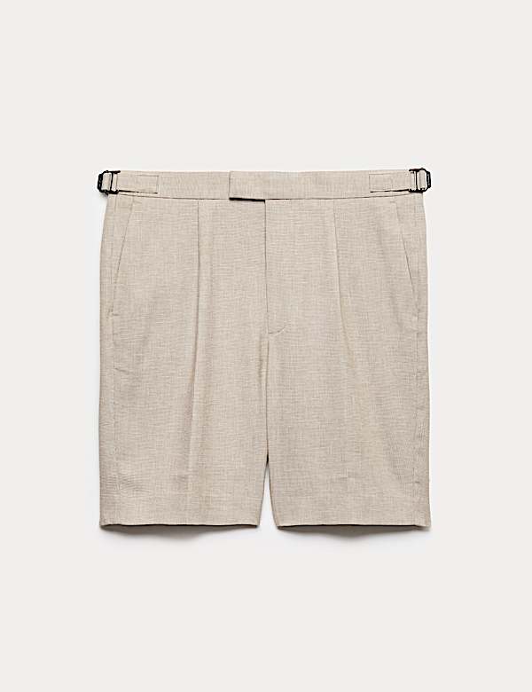 Regular Fit Textured Linen Shorts - GR