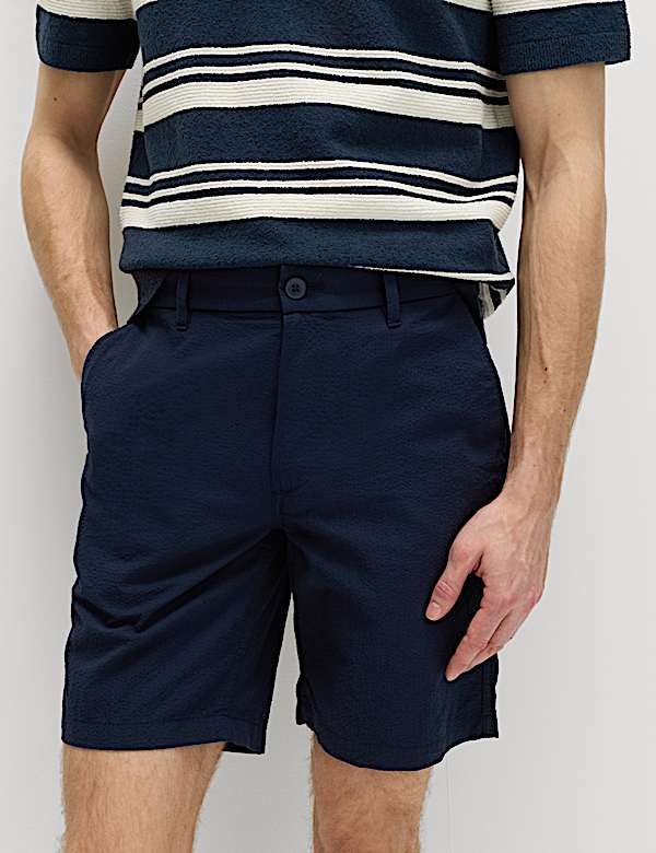 Short chino en seersucker &agrave; taille semi-&eacute;lastique - LU