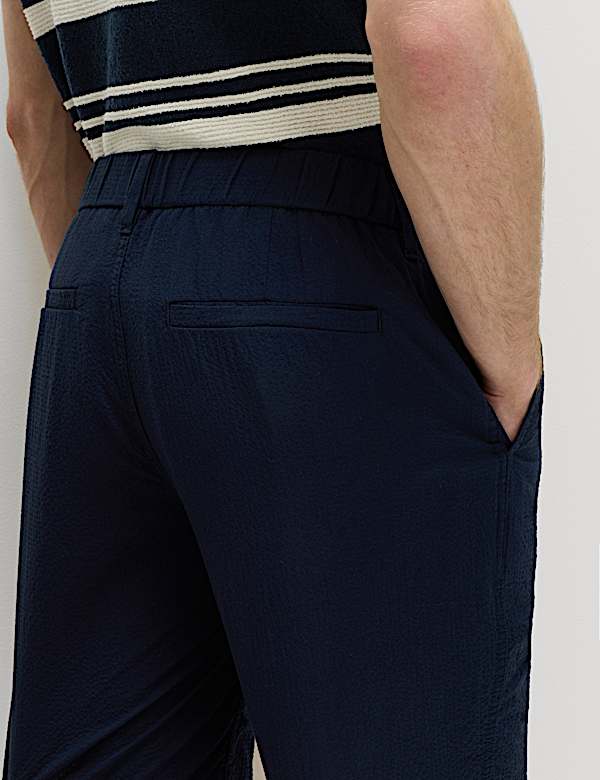 Short chino en seersucker &agrave; taille semi-&eacute;lastique - LU
