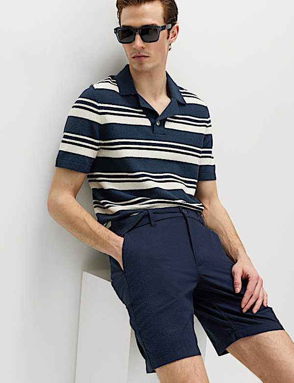 Short chino en seersucker &agrave; taille semi-&eacute;lastique - LU