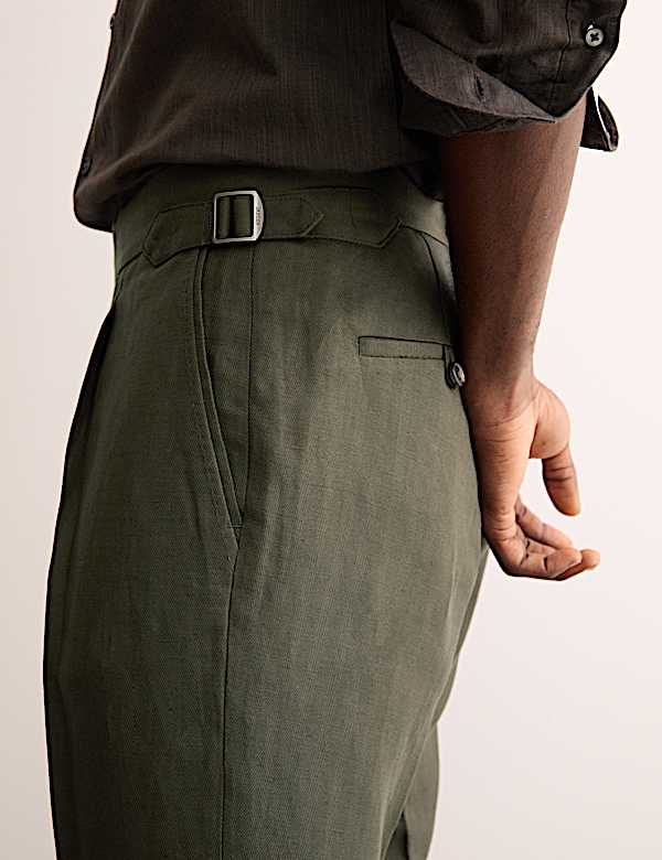 Tapered Fit Linen Blend Trousers - FR