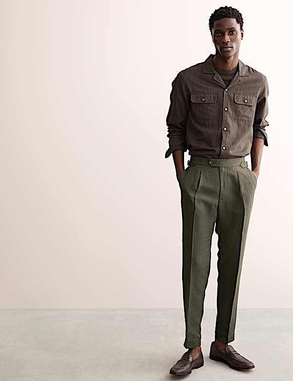 Tapered Fit Linen Blend Trousers - FR